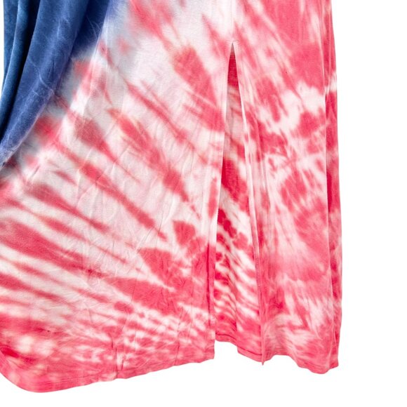 Lane Bryant Tie Dye Maxi Skirt Womens 18/20 Blue Red White Elastic Waist - Picture 2 of 7